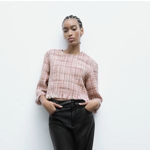 Zara Frayed Textured Top